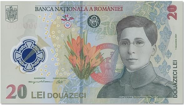Bancnota de 20 de lei, cu portretul Ecaterinei Teodoroiu, intră în circulaţie de Ziua Naţională a României