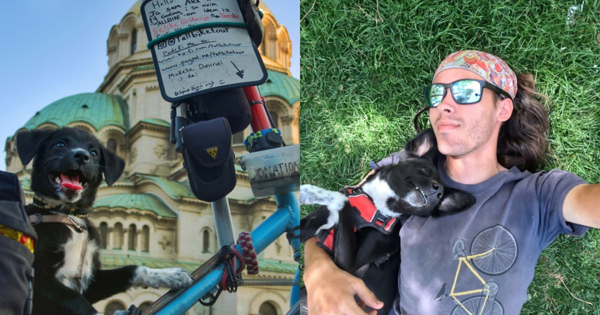 Un britanic a plecat într-o călătorie în jurul lumii cu bicicleta și cățelul comunitar pe care l-a găsit în România